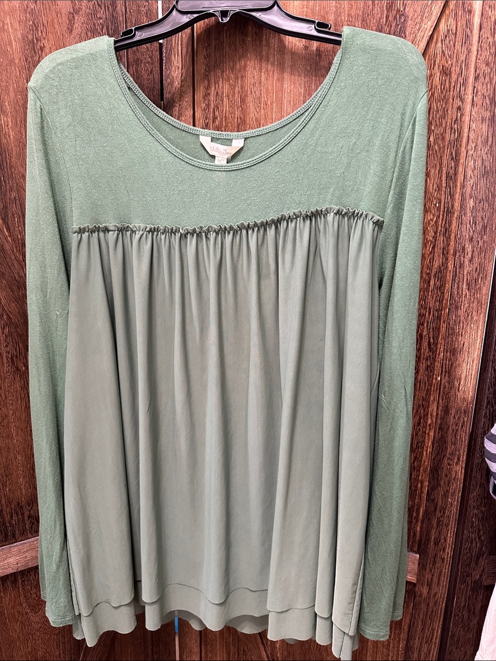 Matilda Jane Sage Green, Cream, Striped, and Lavender tops.